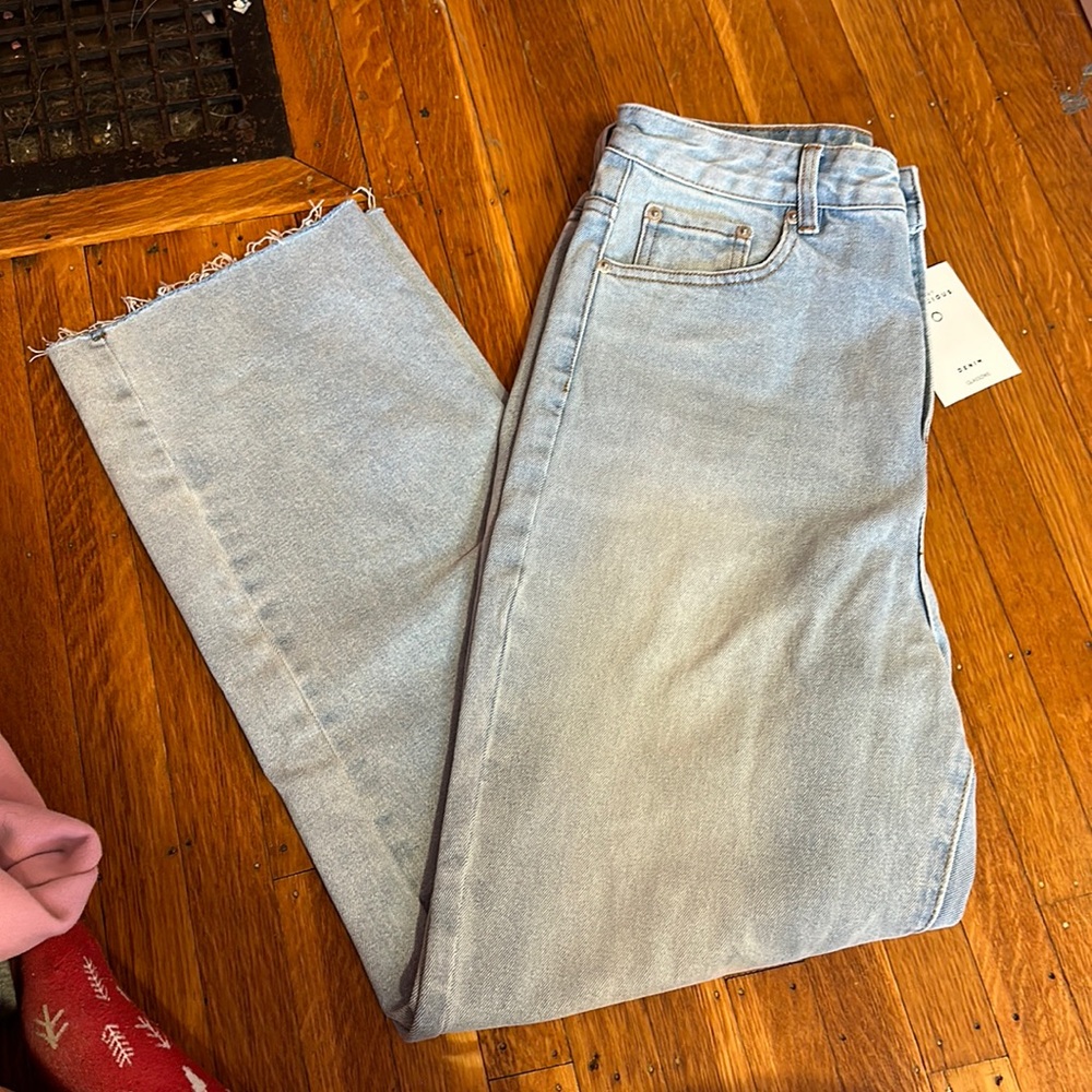 Super high rise straight leg light wash jeans